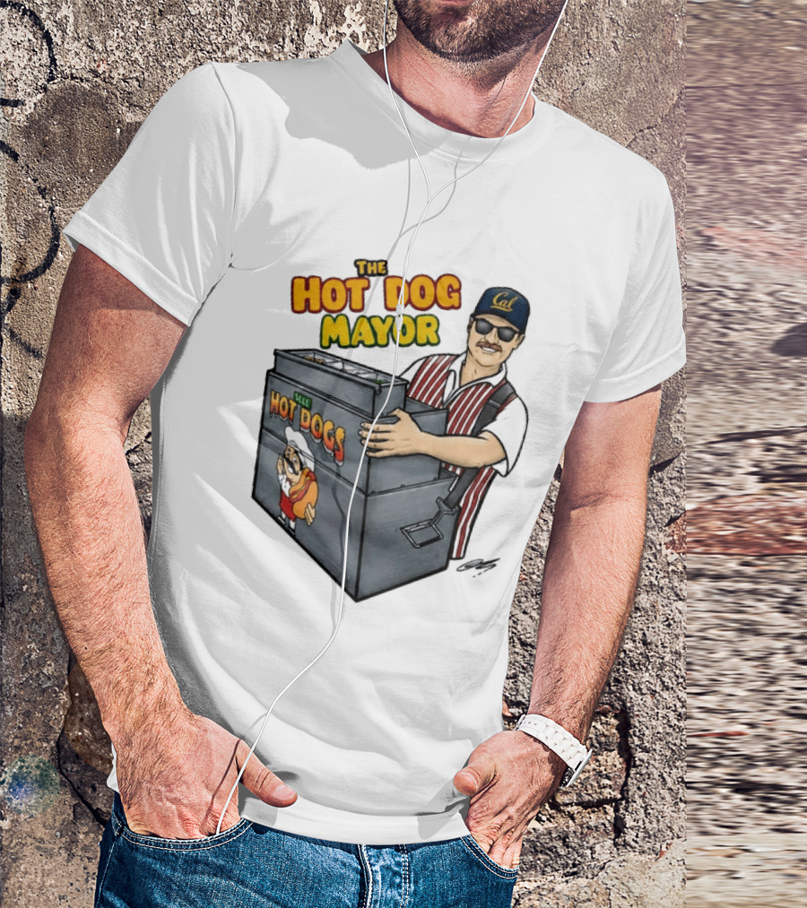 The Hot Dog Mayor Vendor With Cal Hat And Hot Dogs Cart T-Shirt