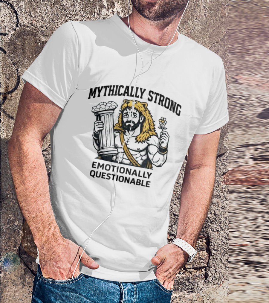 Mythically Strong Emotionally Questionable Hercules Lion Skin Pillar T-Shirt