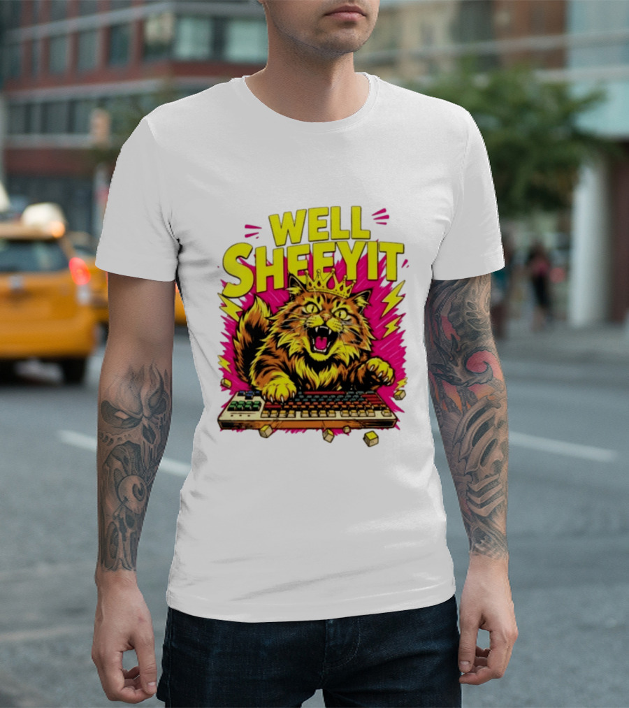 Well Sheeyit Crowned Cat Typing On Keyboard T-Shirt