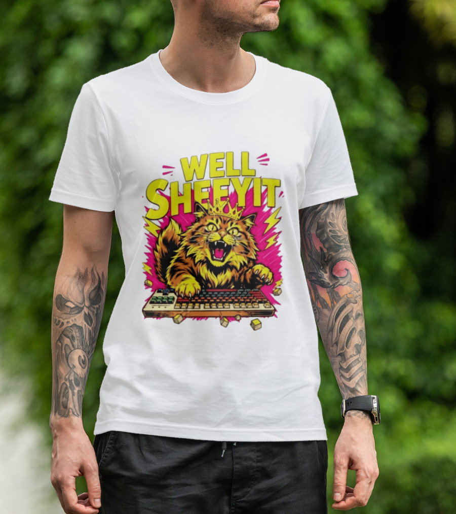 Well Sheeyit Crowned Cat Typing On Keyboard T-Shirt