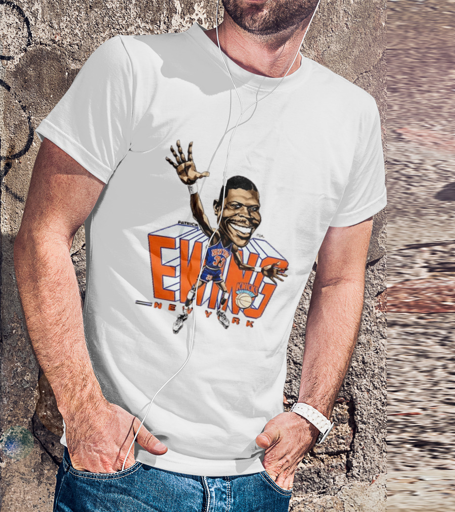 Patrick Ewing New York Knicks NBA Caricature Basketball Legend T-Shirt