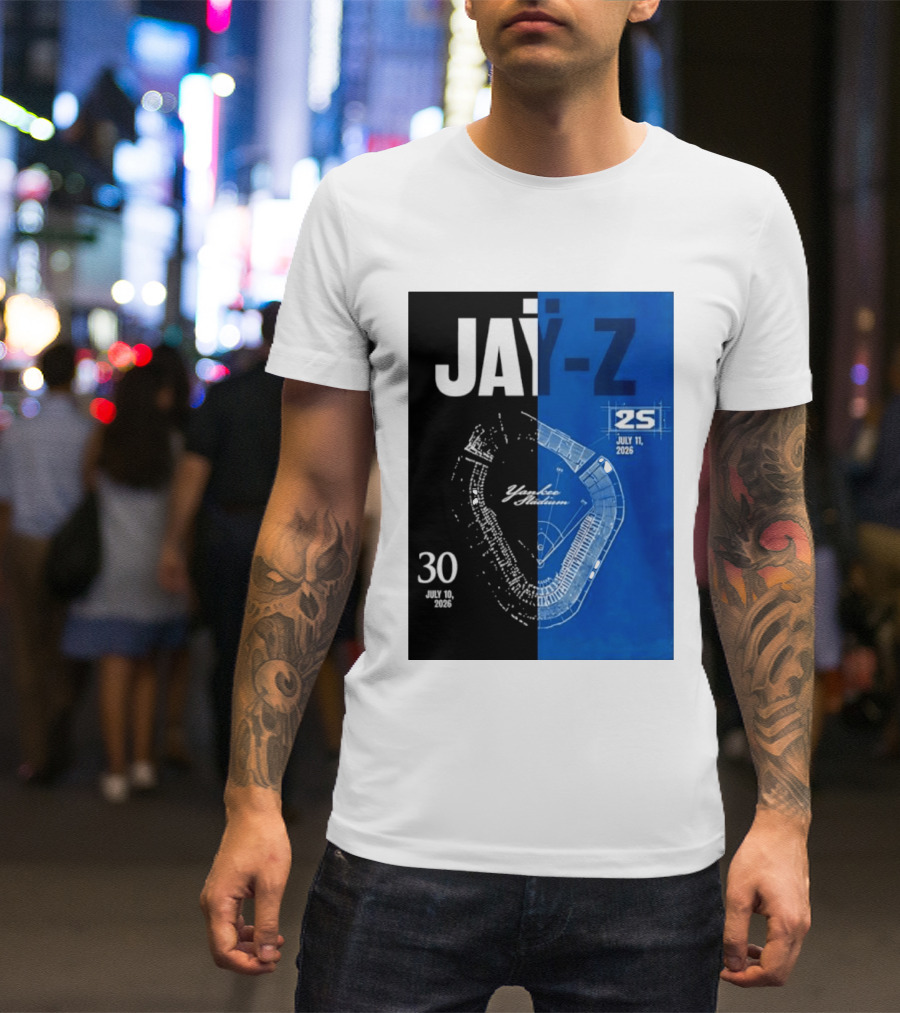 Jay Z Yankee Stadium July 10 11 2026 Celebration With Map Blueprint T-Shirt
