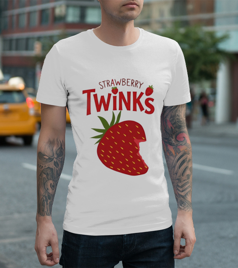 Strawberry Twinks Fruit Snack Pun Playful Bite T-Shirt