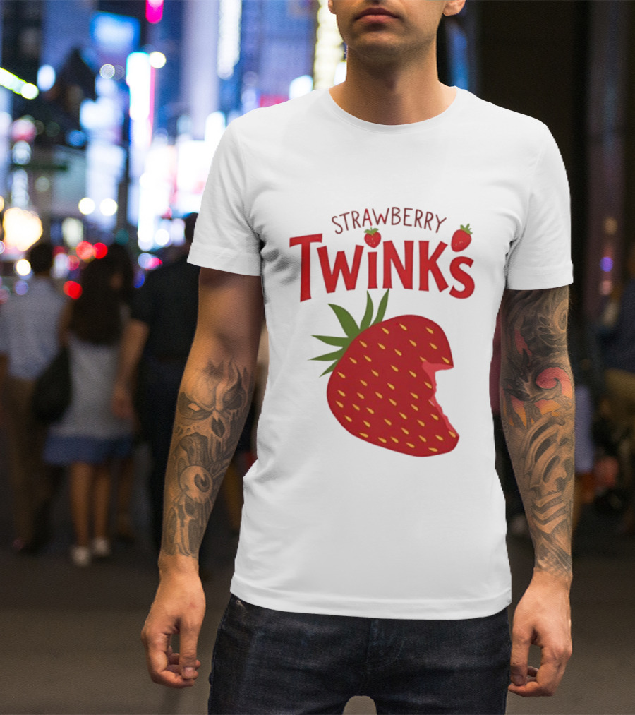 Strawberry Twinks Fruit Snack Pun Playful Bite T-Shirt