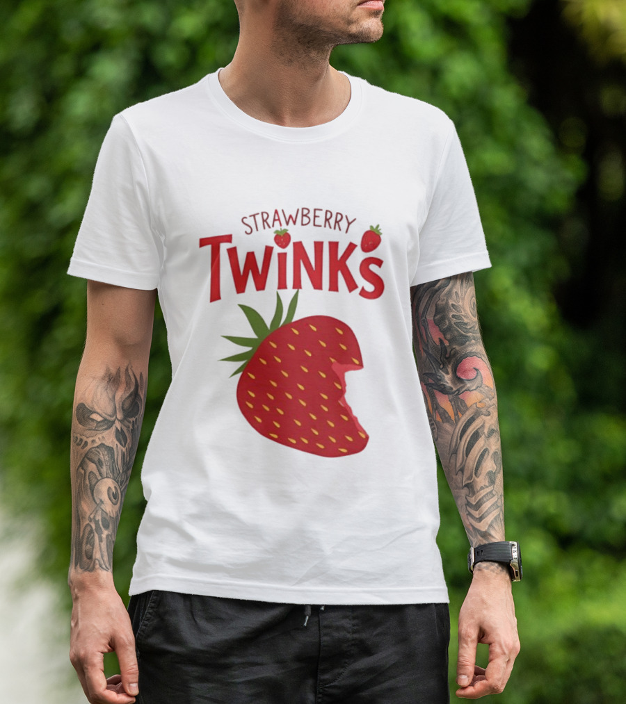 Strawberry Twinks Fruit Snack Pun Playful Bite T-Shirt