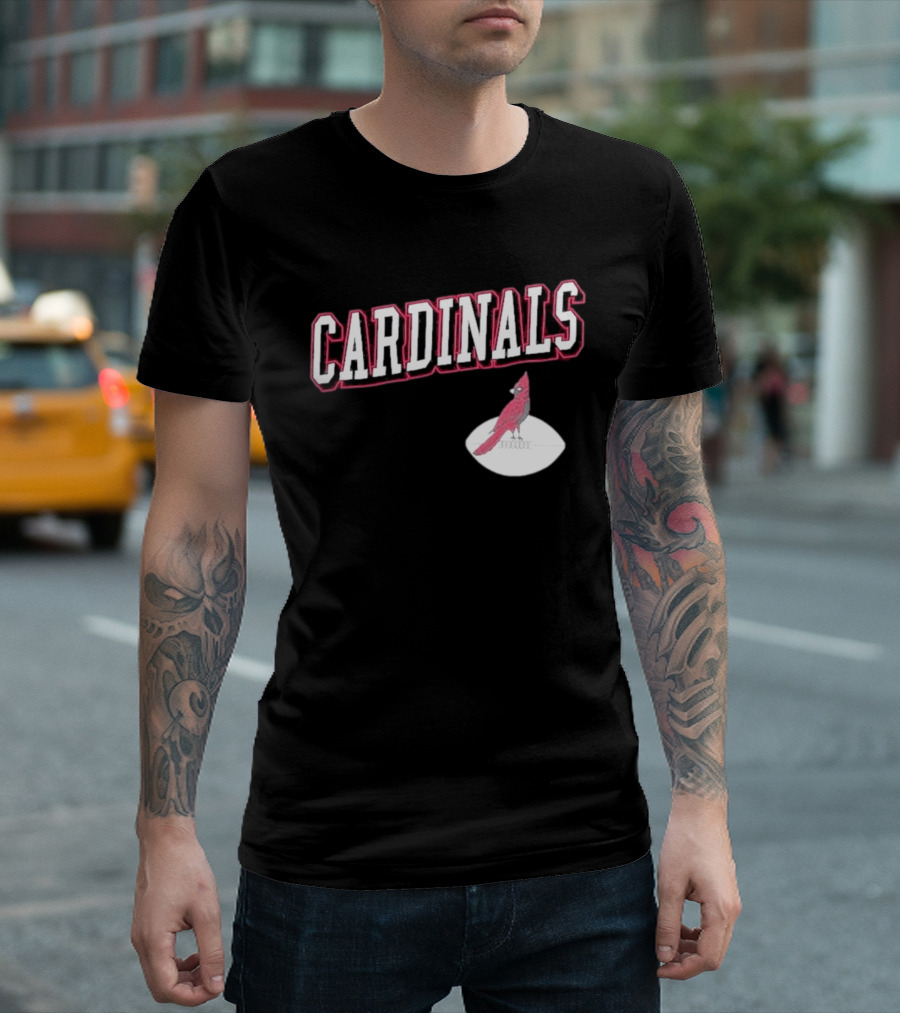 Arizona Cardinals Black Text With Cardinal On Football T-Shirt
