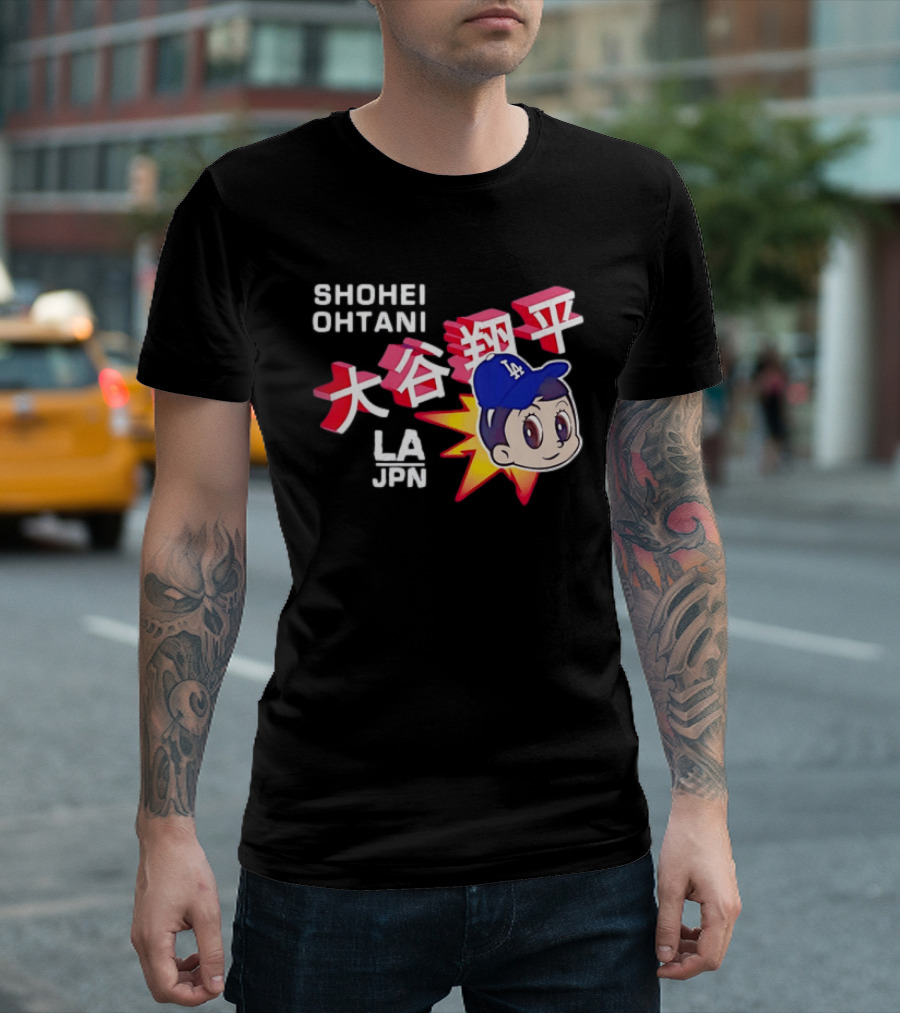 Shohei Ohtani Cartoon LA Dodgers JPN Kanji Characters T-Shirt
