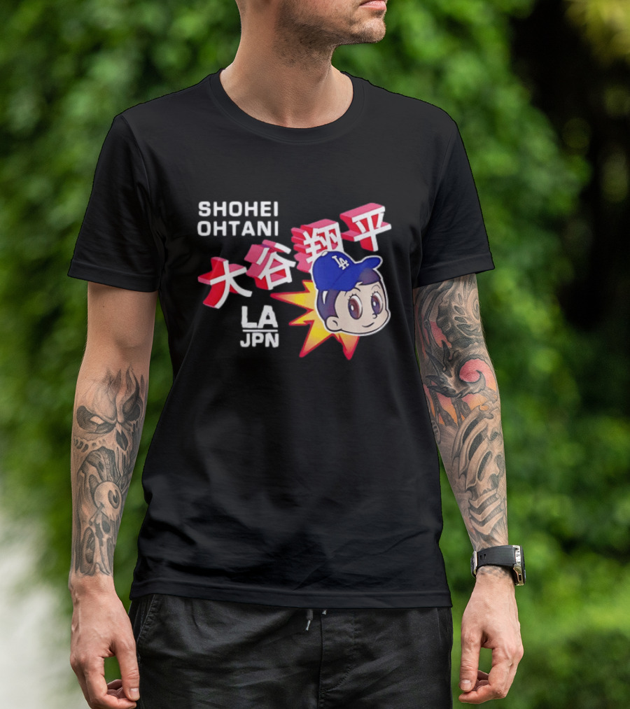 Shohei Ohtani Cartoon LA Dodgers JPN Kanji Characters T-Shirt