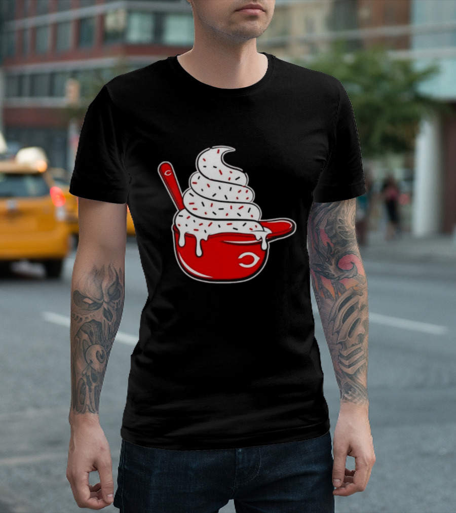 Cincinnati Reds Ice Cream Helmet With Sprinkles And Spoon T-Shirt