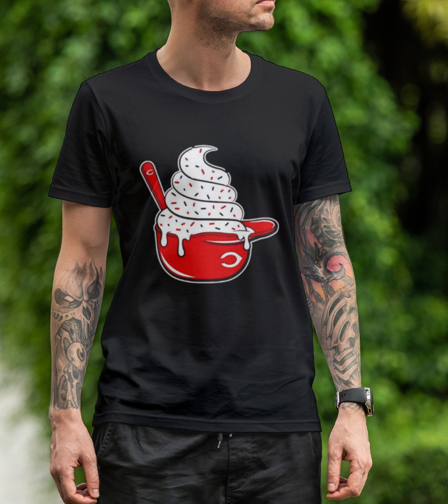 Cincinnati Reds Ice Cream Helmet With Sprinkles And Spoon T-Shirt