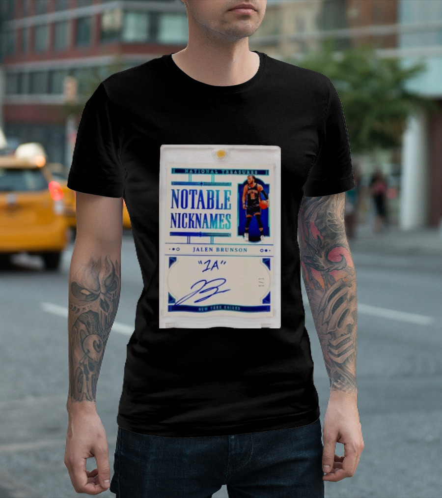 Jalen Brunson New York Knicks National Treasures Notable Nicknames 1A Autograph 1/1 Trading Card T-Shirt