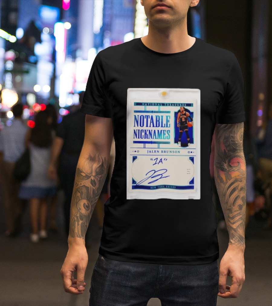 Jalen Brunson New York Knicks National Treasures Notable Nicknames 1A Autograph 1/1 Trading Card T-Shirt