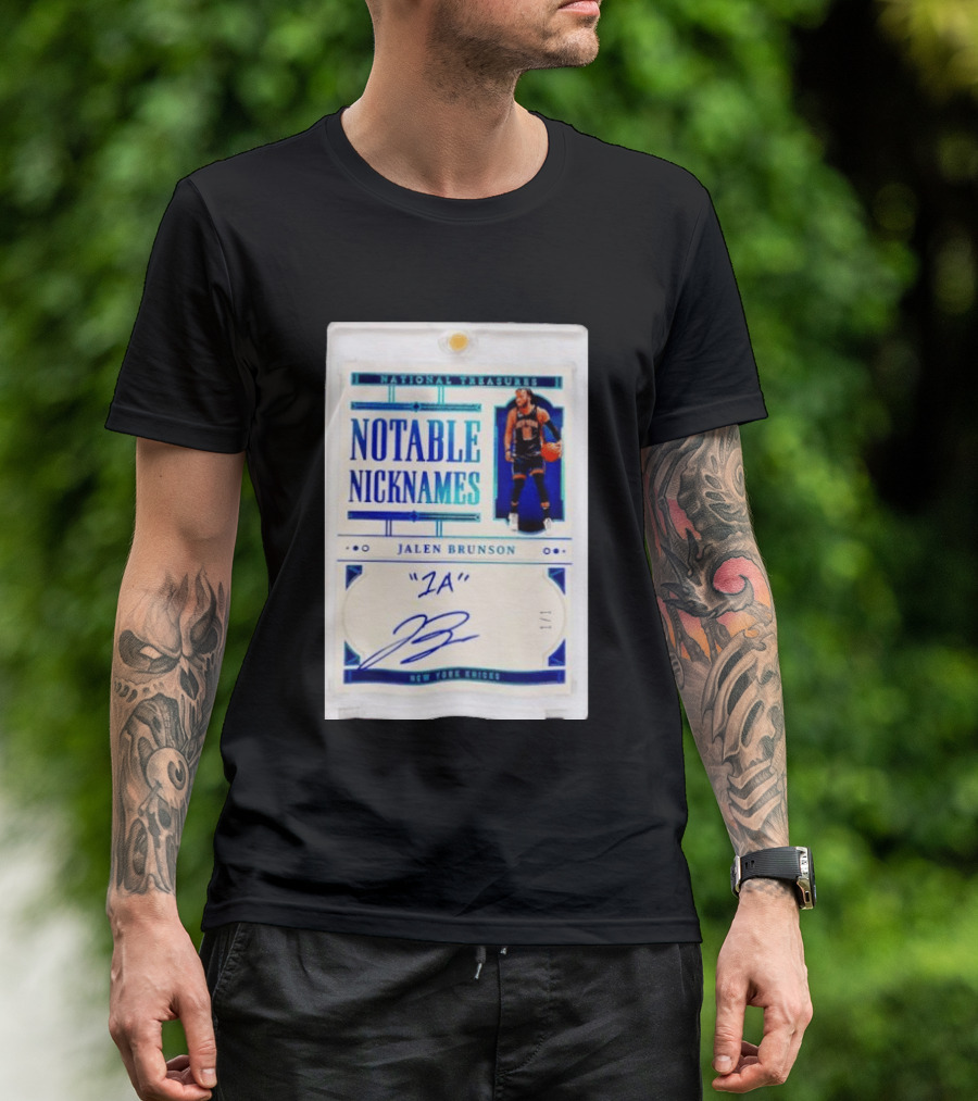 Jalen Brunson New York Knicks National Treasures Notable Nicknames 1A Autograph 1/1 Trading Card T-Shirt
