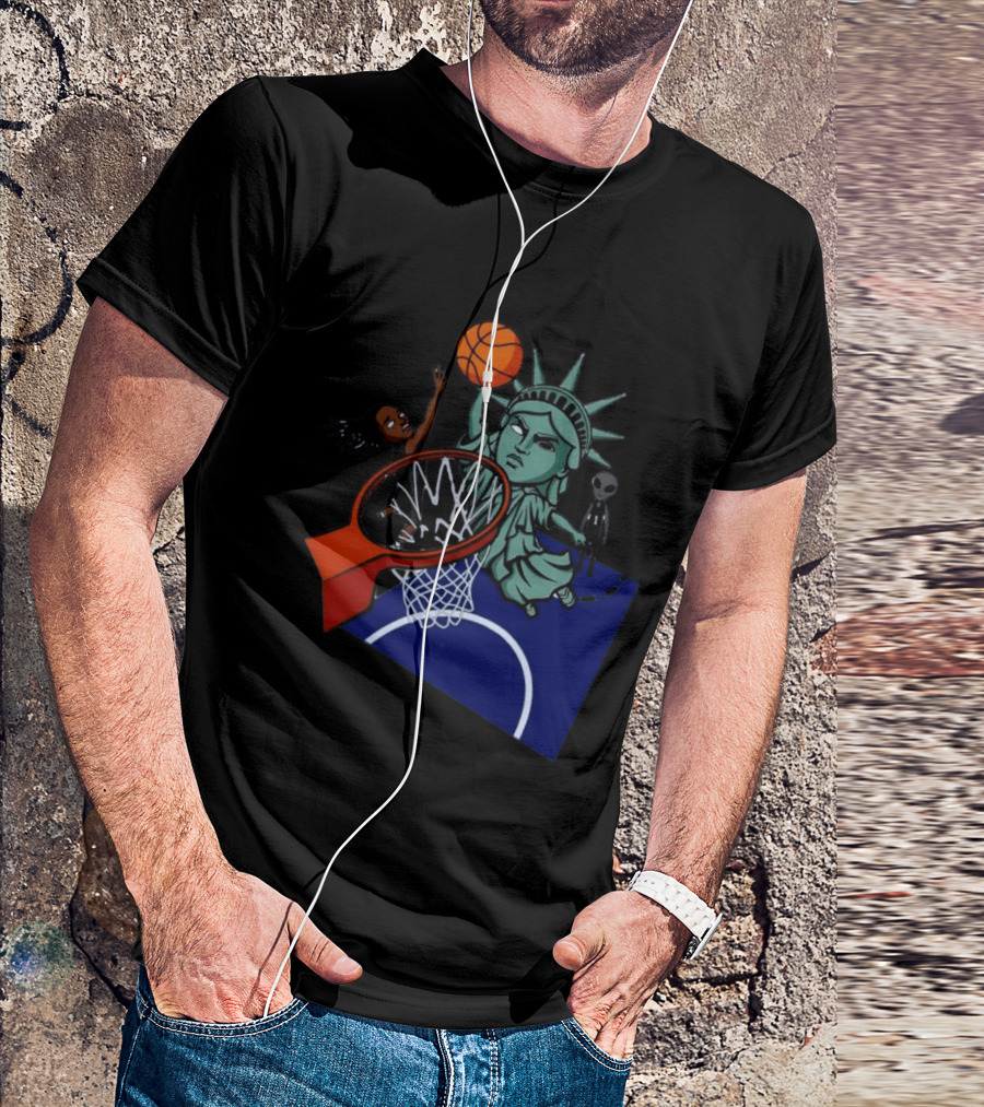 Statue Of Liberty Basketball Dunk With Alien And Athlete Joe Maracic T-Shirt