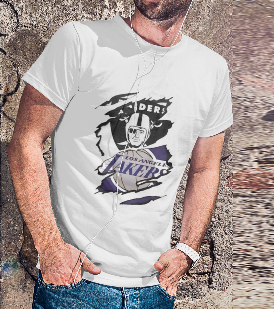 Las Vegas Raiders Los Angeles Lakers Beneath The Surface Raiders Helmet Basketball Fusion T-Shirt
