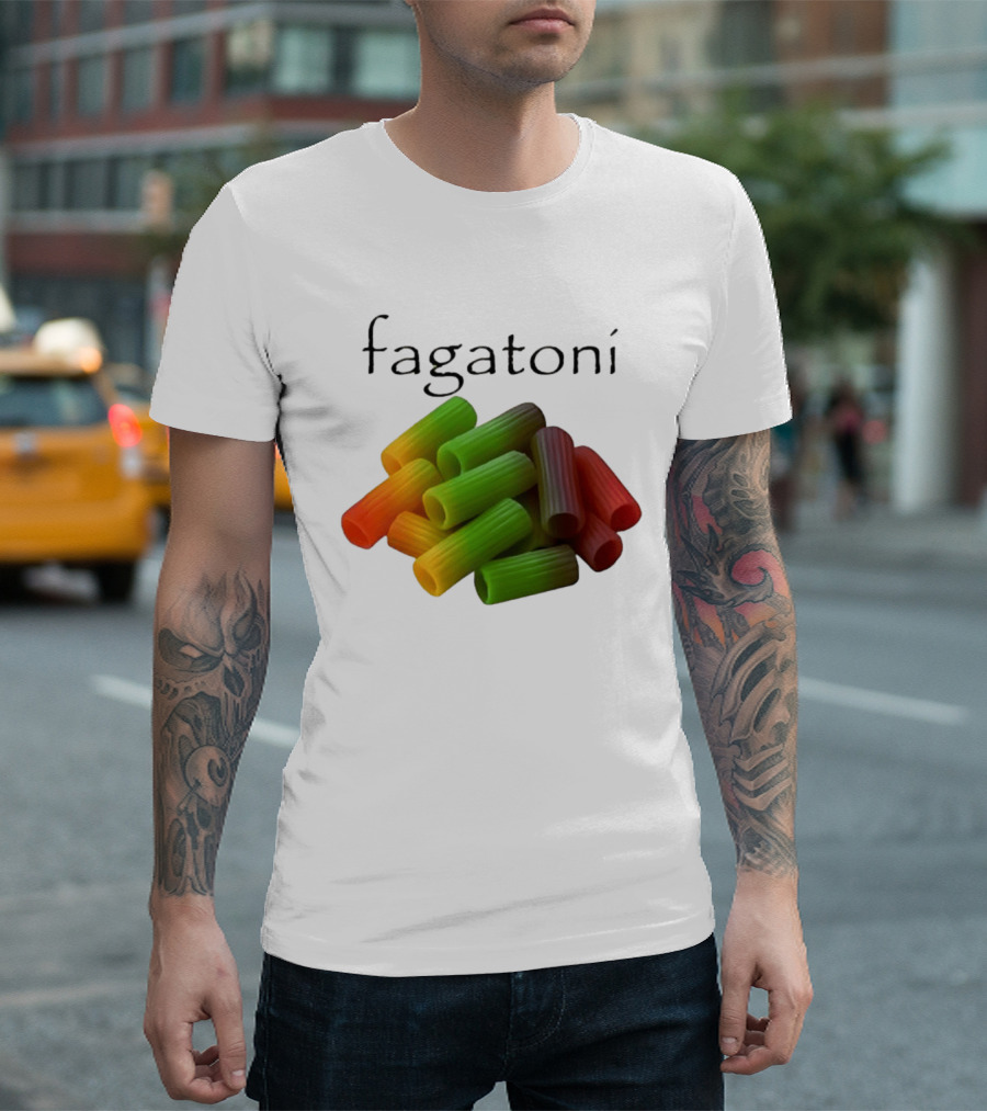 Fagatoni Rainbow Rigatoni Pasta Food Joke Pun LGBTQ+ Pride Humor T-Shirt