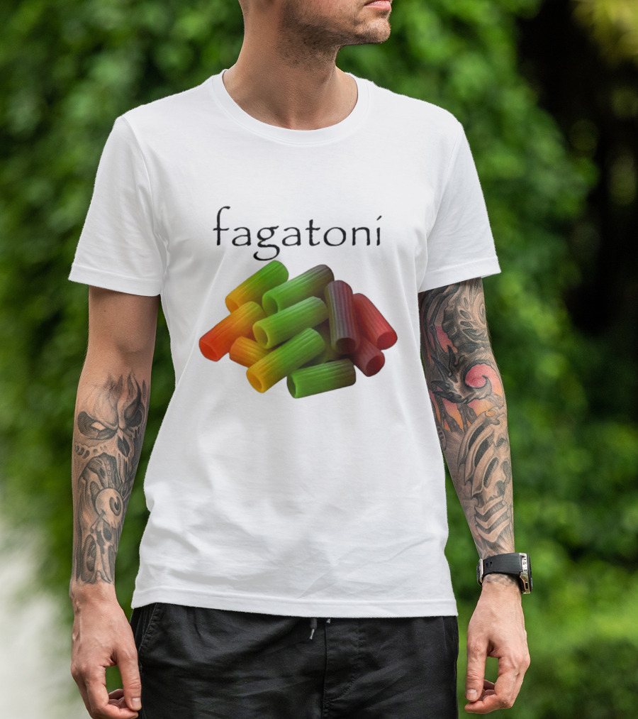 Fagatoni Rainbow Rigatoni Pasta Food Joke Pun LGBTQ+ Pride Humor T-Shirt