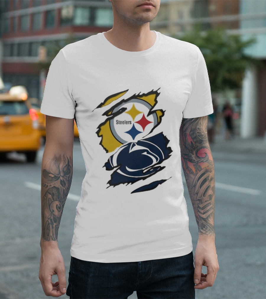 Pittsburgh Steelers Penn State Scratched Logo Fusion Beneath The Surface T-Shirt