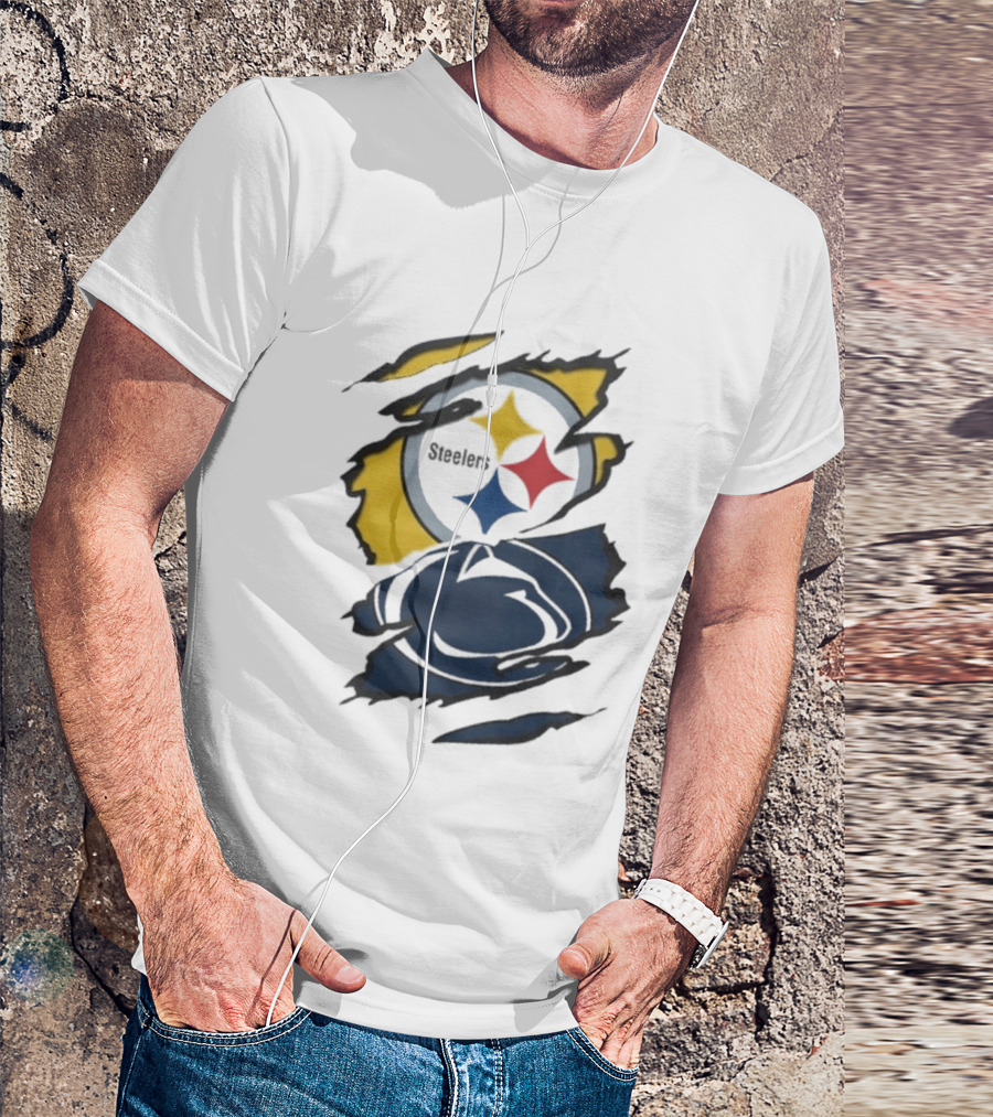 Pittsburgh Steelers Penn State Scratched Logo Fusion Beneath The Surface T-Shirt