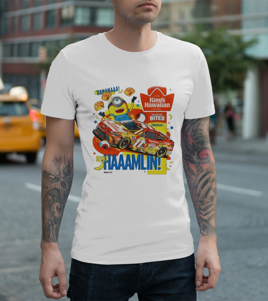 Minions Bananaa With Denny Hamlin King's Hawaiian Shake 'n Bites Racing 2026 T-Shirt