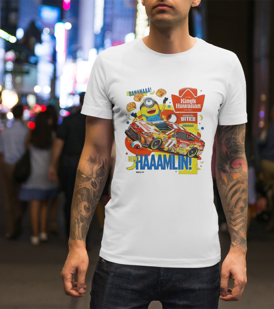 Minions Bananaa With Denny Hamlin King's Hawaiian Shake 'n Bites Racing 2026 T-Shirt
