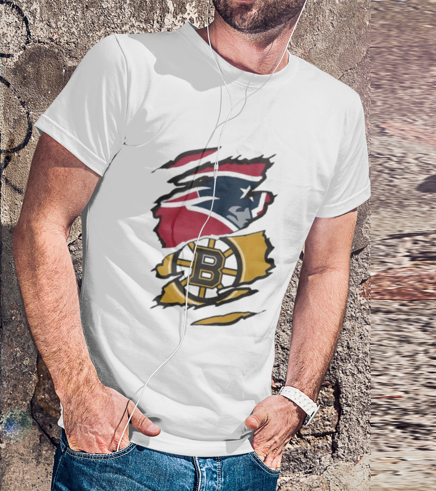 New England Patriots Boston Bruins Beneath The Surface Team Crossover Heritage T-Shirt