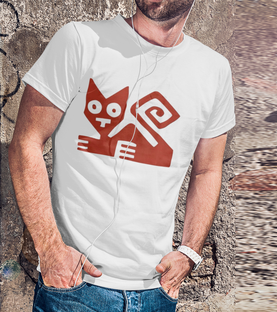 Peruvian Cat Nazca Lines Style Geometric Red T-Shirt