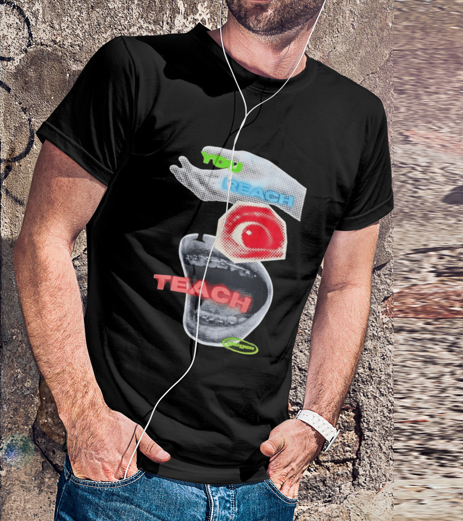 Geiger You Reach I Teach Hand Eye Mouth Collage T-Shirt