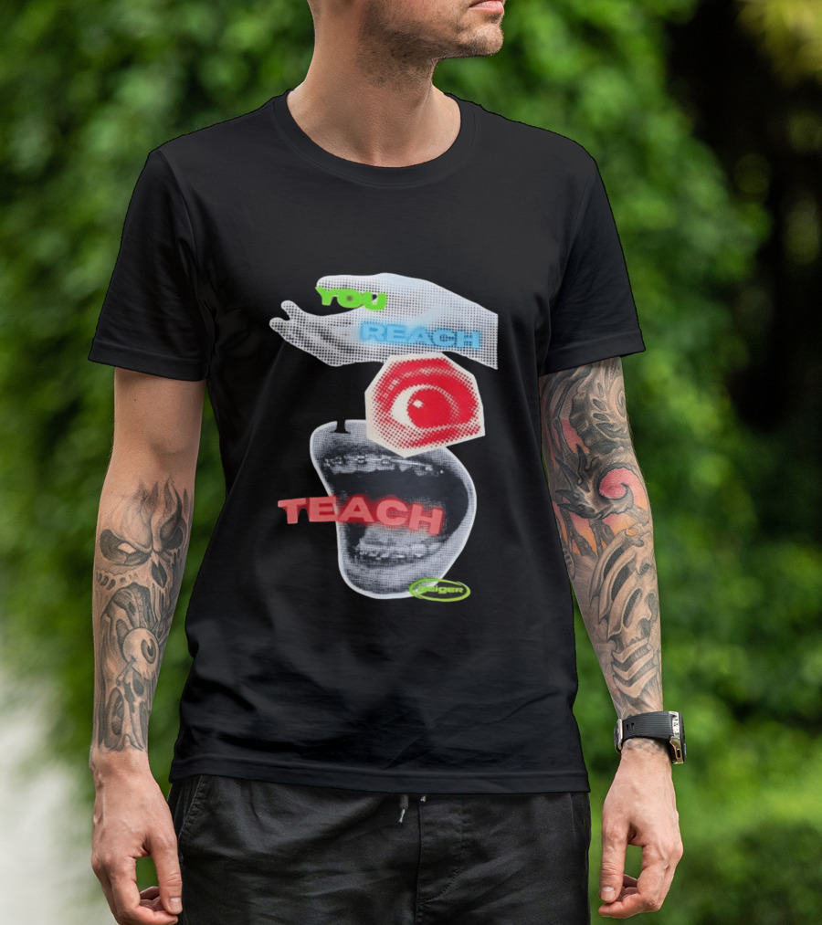 Geiger You Reach I Teach Hand Eye Mouth Collage T-Shirt