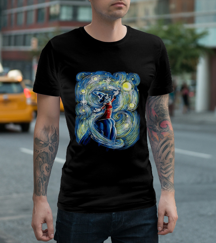 Sorcerer Mickey Mouse Fantasia Starry Night Whirlwind Stars T-Shirt