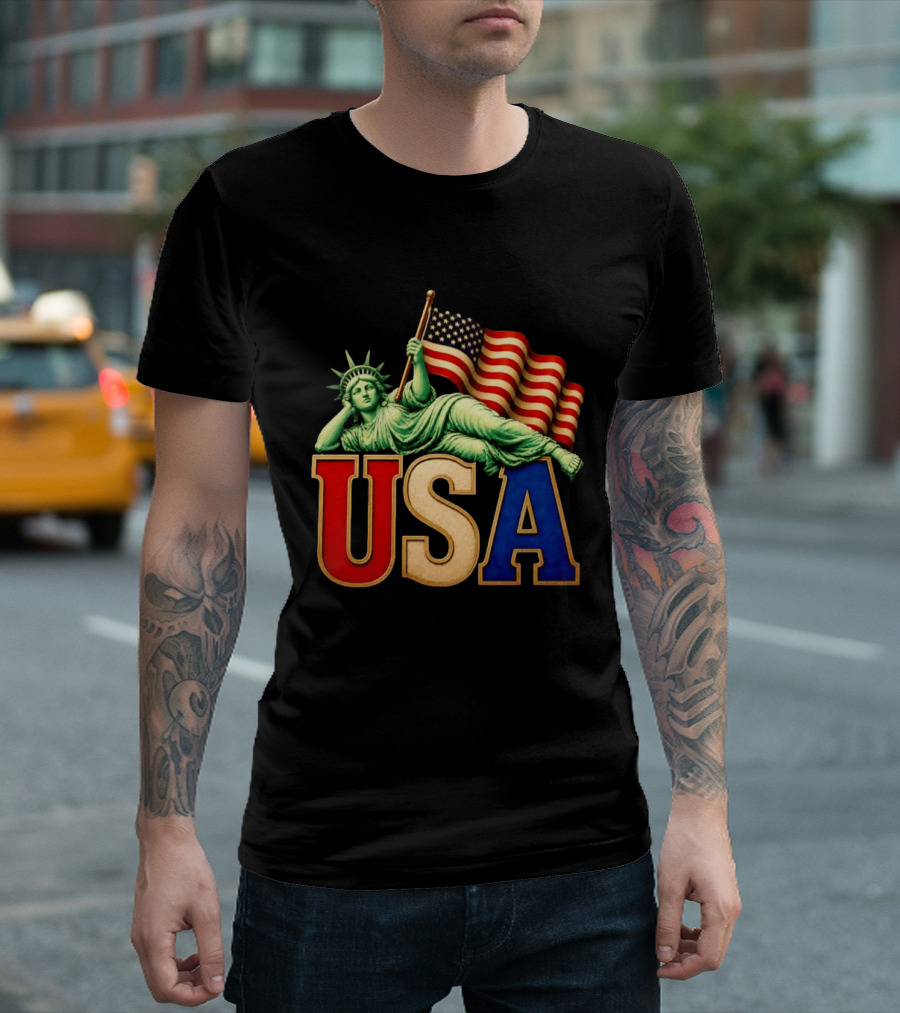 Statue Of Liberty USA Flag Patriotic T-Shirt