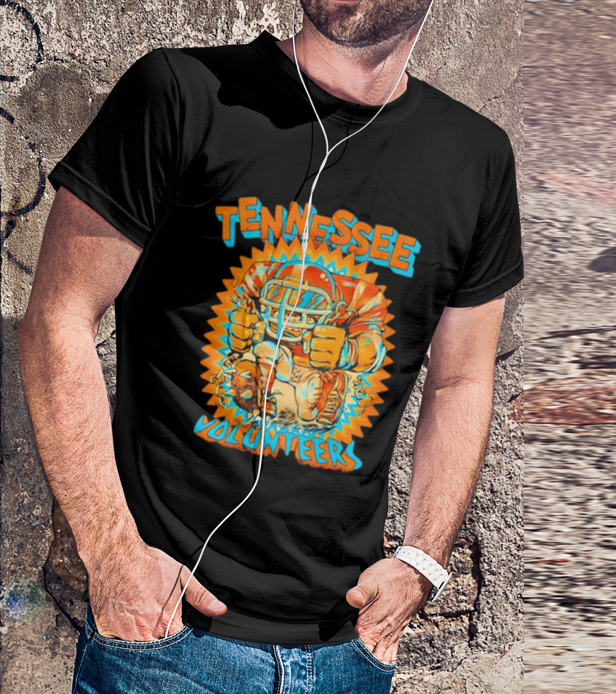 Tennessee Volunteers Football Player Breaking Chains Dynamic Orange Blue T-Shirt