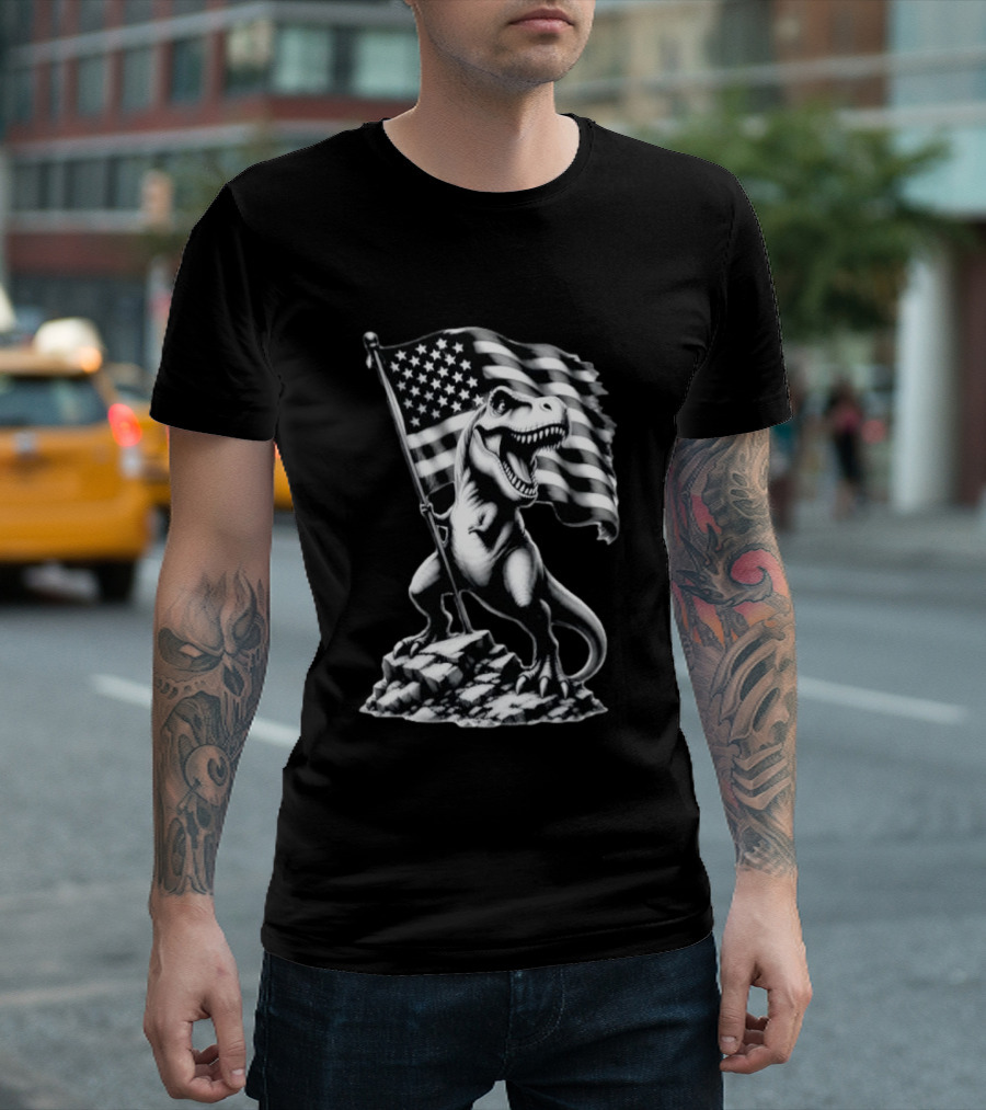 Tyrannosaurus Rex American Flag Patriotic Dinosaur Fan T-Shirt