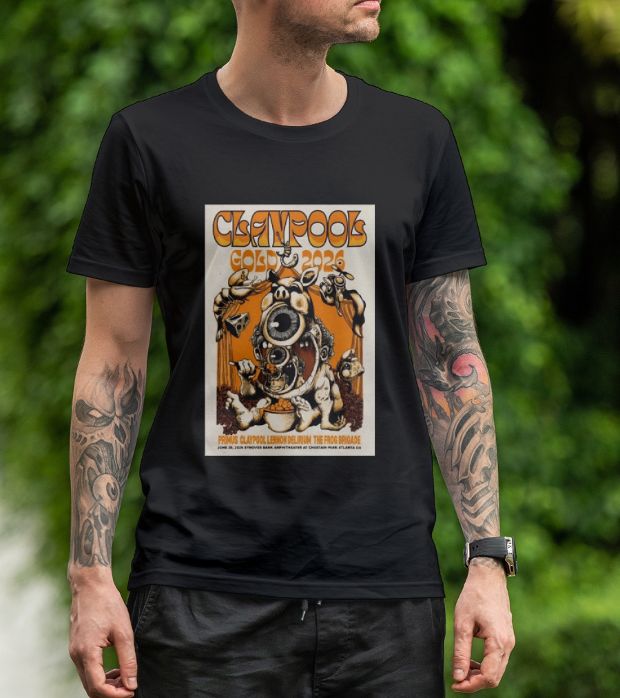Les Claypool Gold 2026 Primus Delirium Frog Brigade June 20 Synovus Bank Amphitheater Atlanta T-Shirt