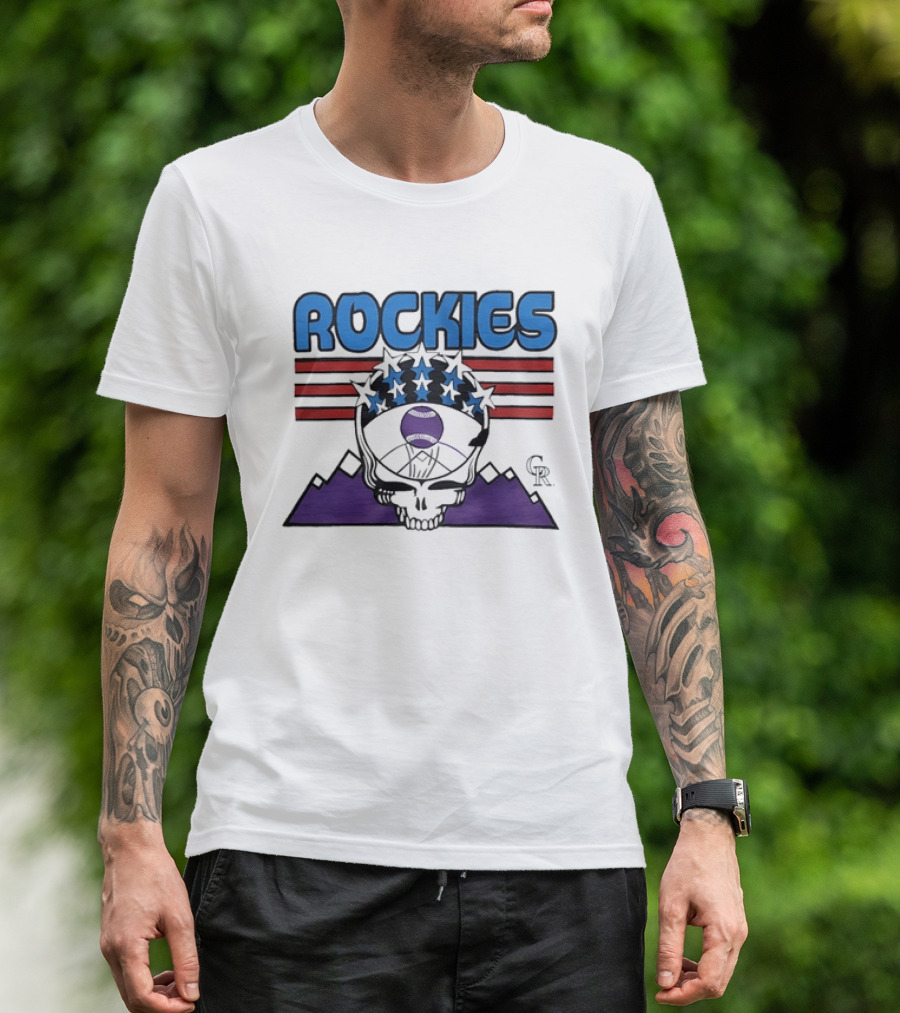 Rockies Skull Grateful Dead CR Baseball T-Shirt