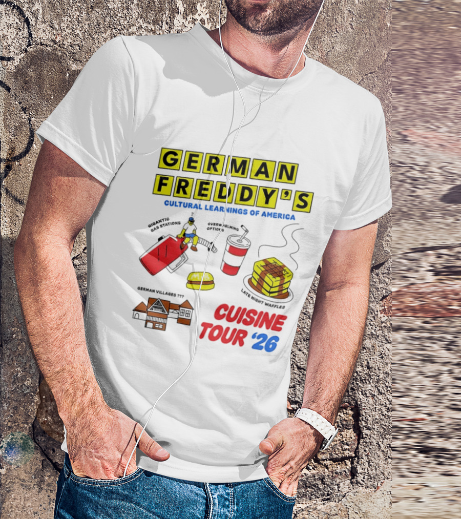 German Freddy's Cultural Learnings Of America Cuisine Tour '26 Village Fest Waffle Burger Soda T-Shirt