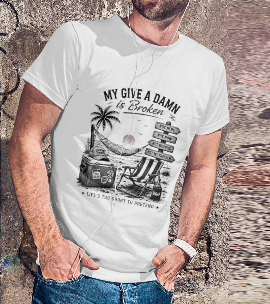 My Give A Damn Is Broken Beach Hammock Palm Trees Sunset Relaxation T-Shirt