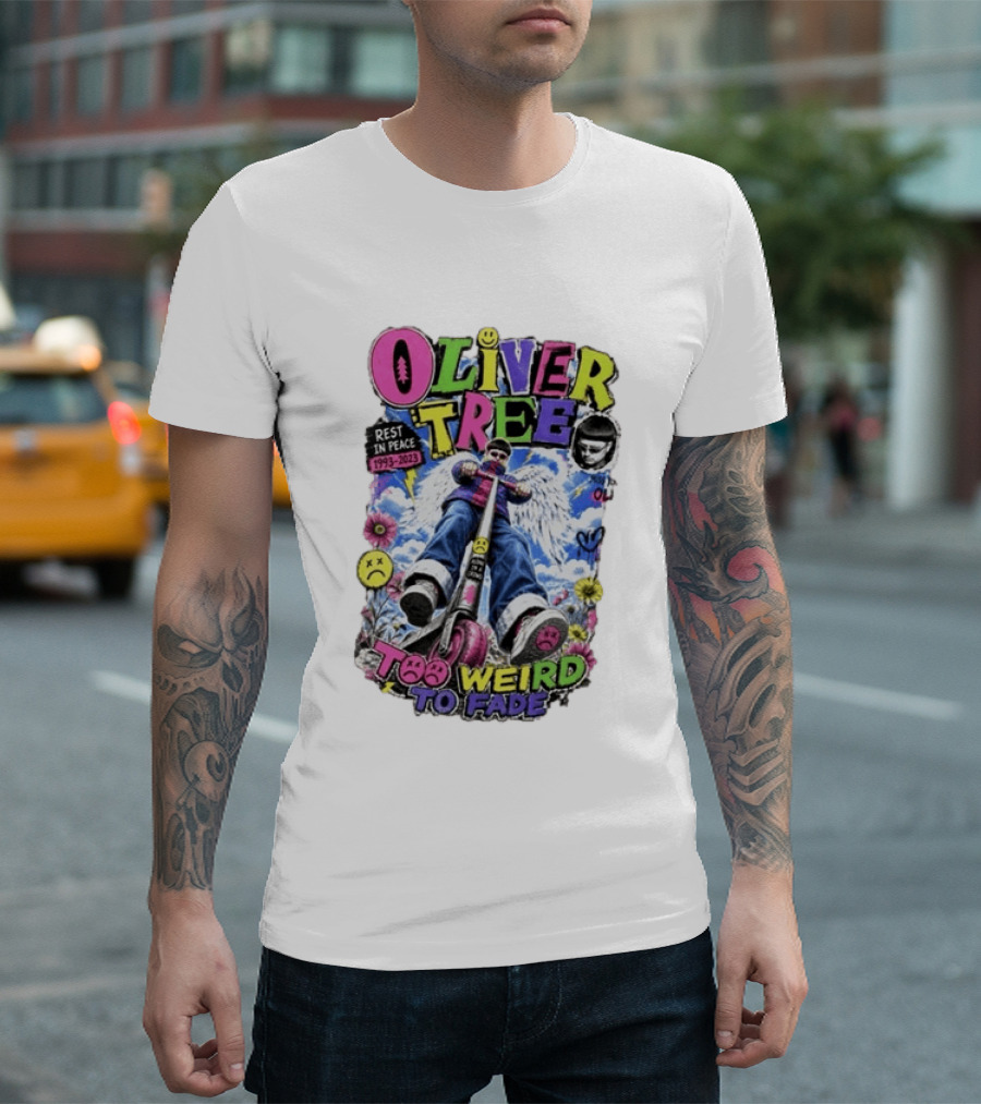 Oliver Tree Rest In Peace 1993 2023 Too Weird To Fade Angel Wings Scooter Floral T-Shirt