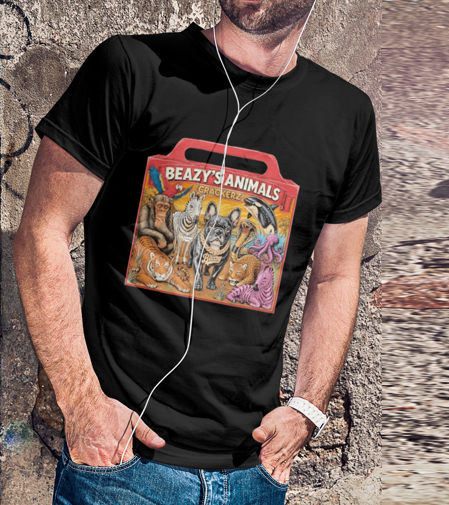 Beazy's Animals Crackerz French Bulldog Tiger Zebra Monkey Parrot Octopus T-Shirt