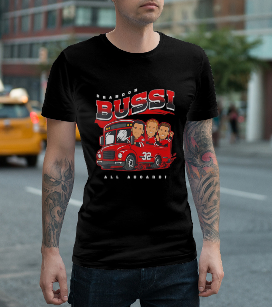 Brandon Bussi All Aboard 32 Boston Bruins Bus T-Shirt