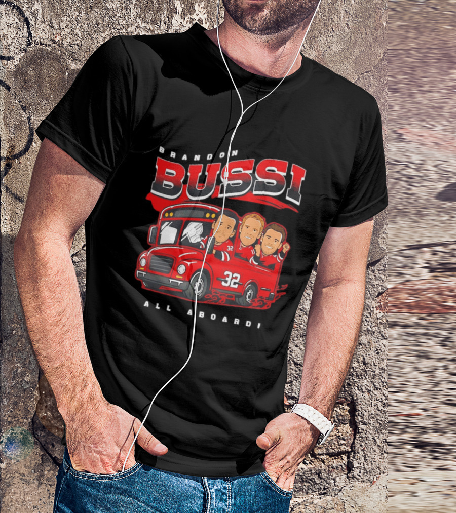 Brandon Bussi All Aboard 32 Boston Bruins Bus T-Shirt