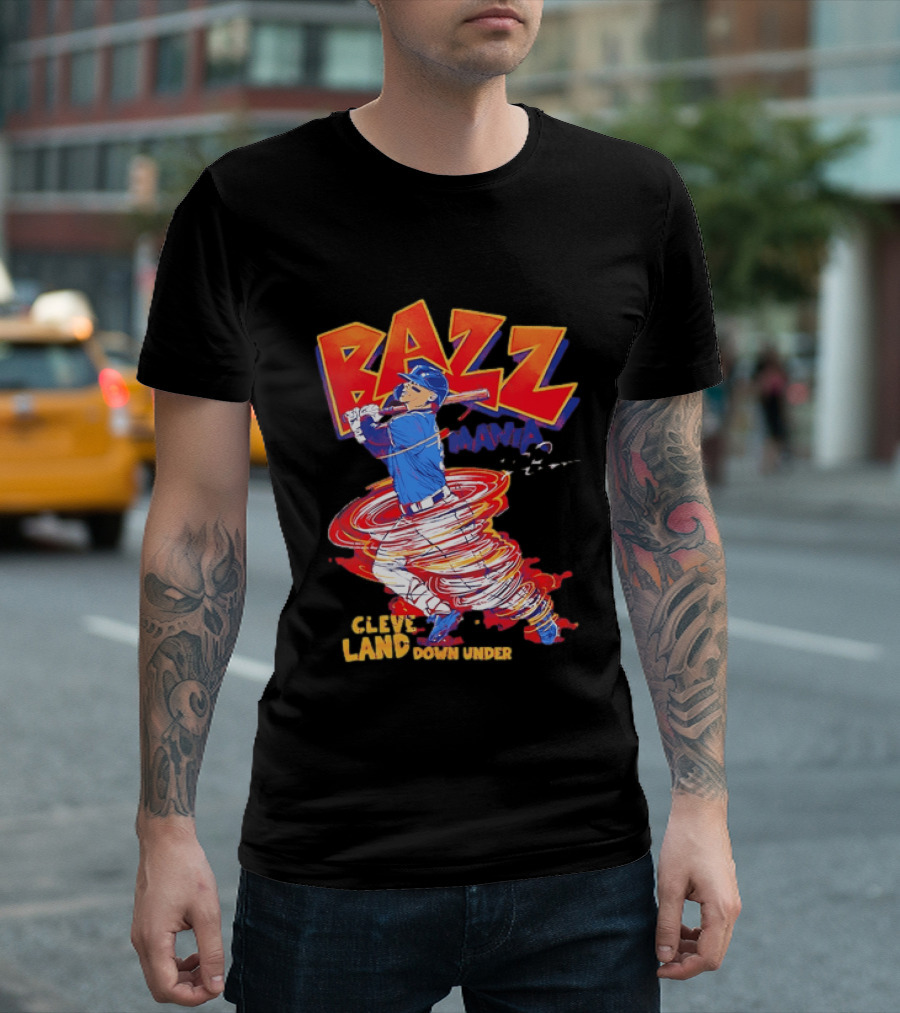 Bazz Mania Cleveland Down Under Travis Bazzana Batting Baseball T-Shirt