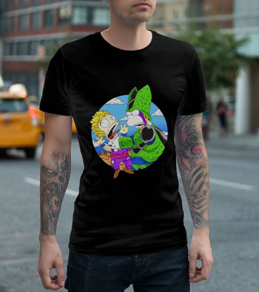 Gohan Cell Dragon Ball Z Bart Homer Simpson Mashup Clash T-Shirt