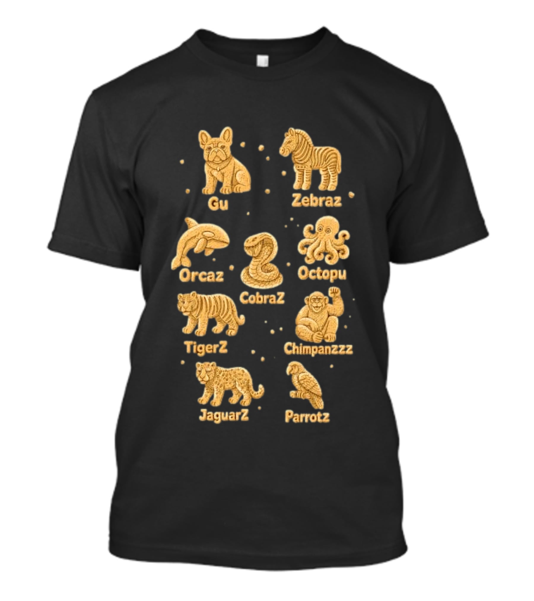 Gu Zebraz Orcaz Octopuz CobraZ TigerZ Chimpanzzz JaguarZ Parrotz Animal Crackers T-Shirt