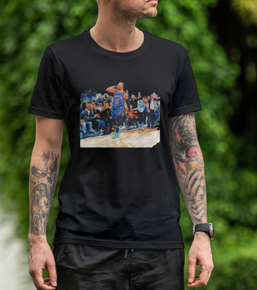 Jalen Brunson New York Knicks NBA Oil Painting Player In Action T-Shirt