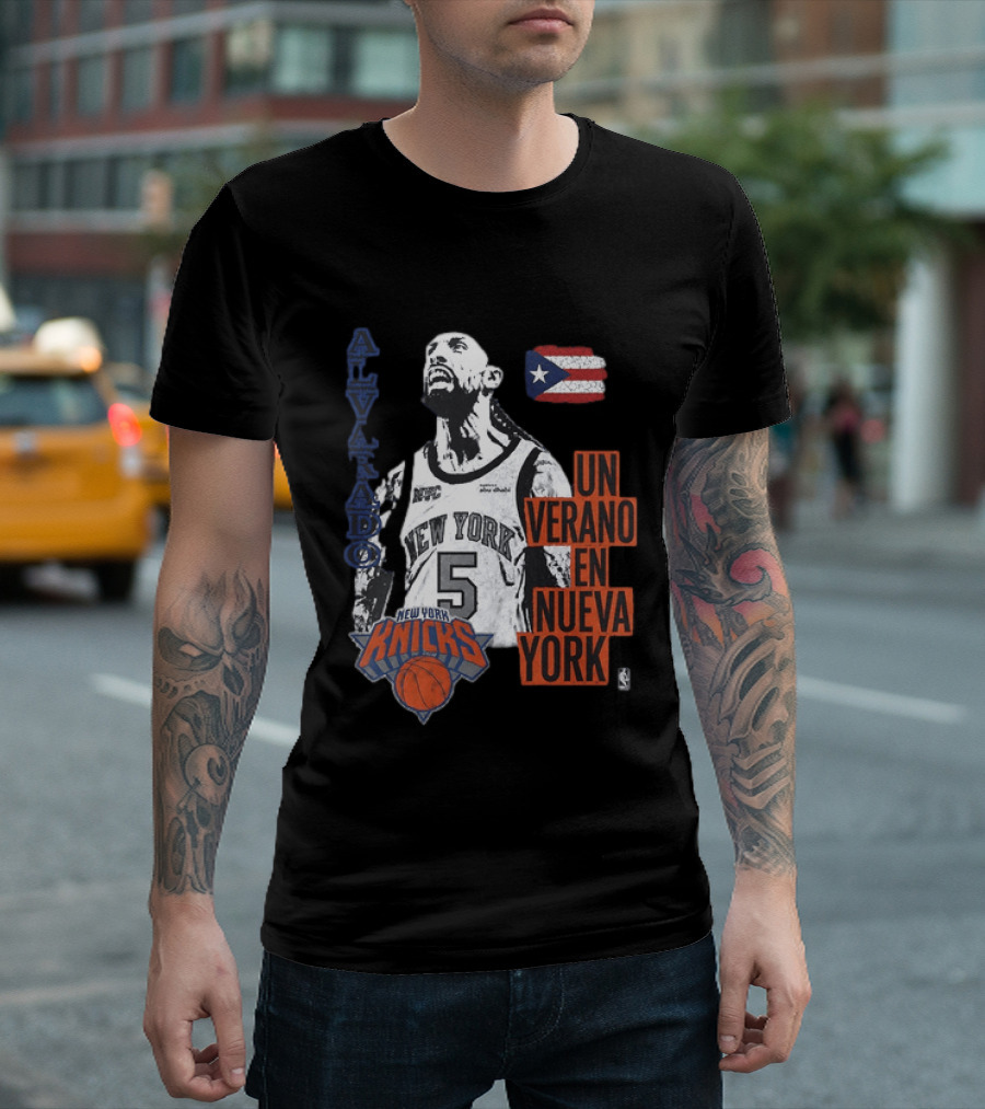 Alvarado New York Knicks NBA Un Verano En Nueva York Puerto Rico Flag 2026 T-Shirt