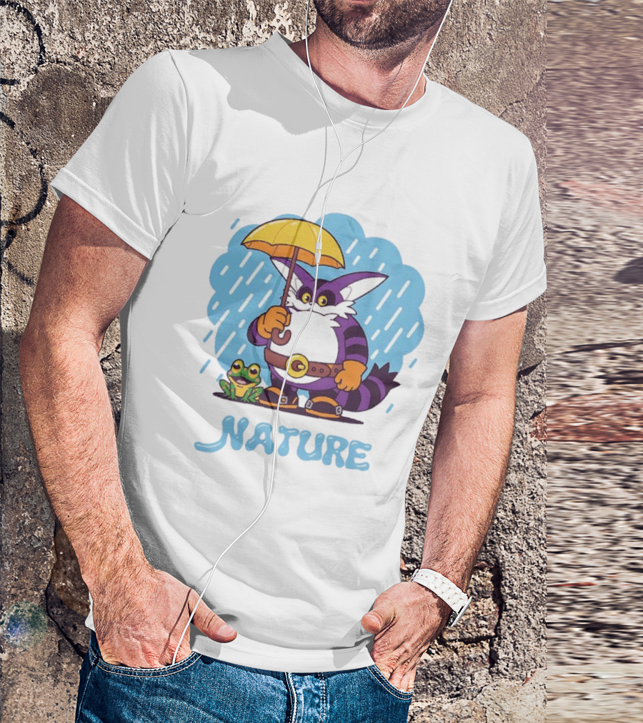 Big The Cat Froggy Nature Holding Umbrella In Rain T-Shirt