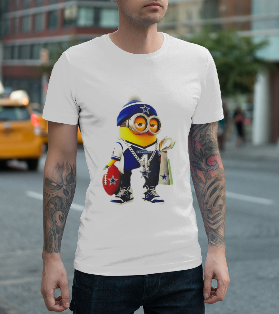 Dallas Cowboys Minion With Lombardi Trophy And Football T-Shirt