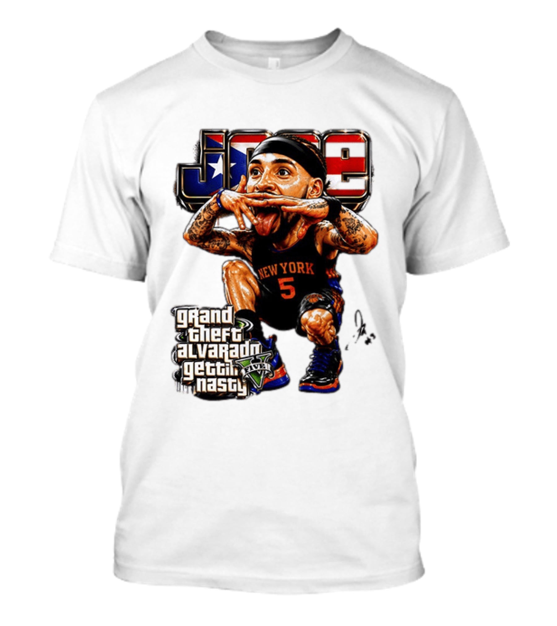 Grand Theft Alvarado New York Knicks Gettin Nasty Caricature T-Shirt