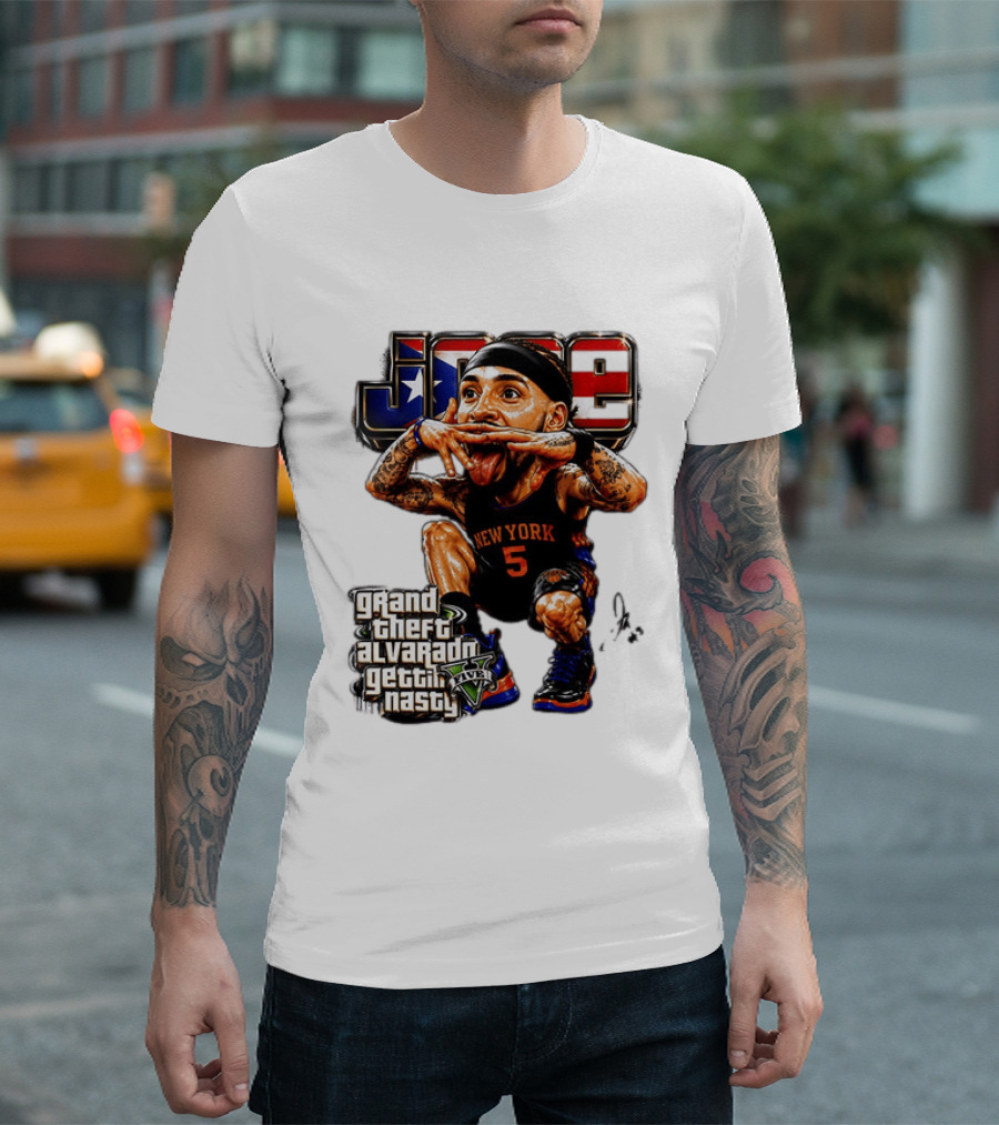 Grand Theft Alvarado New York Knicks Gettin Nasty Caricature T-Shirt